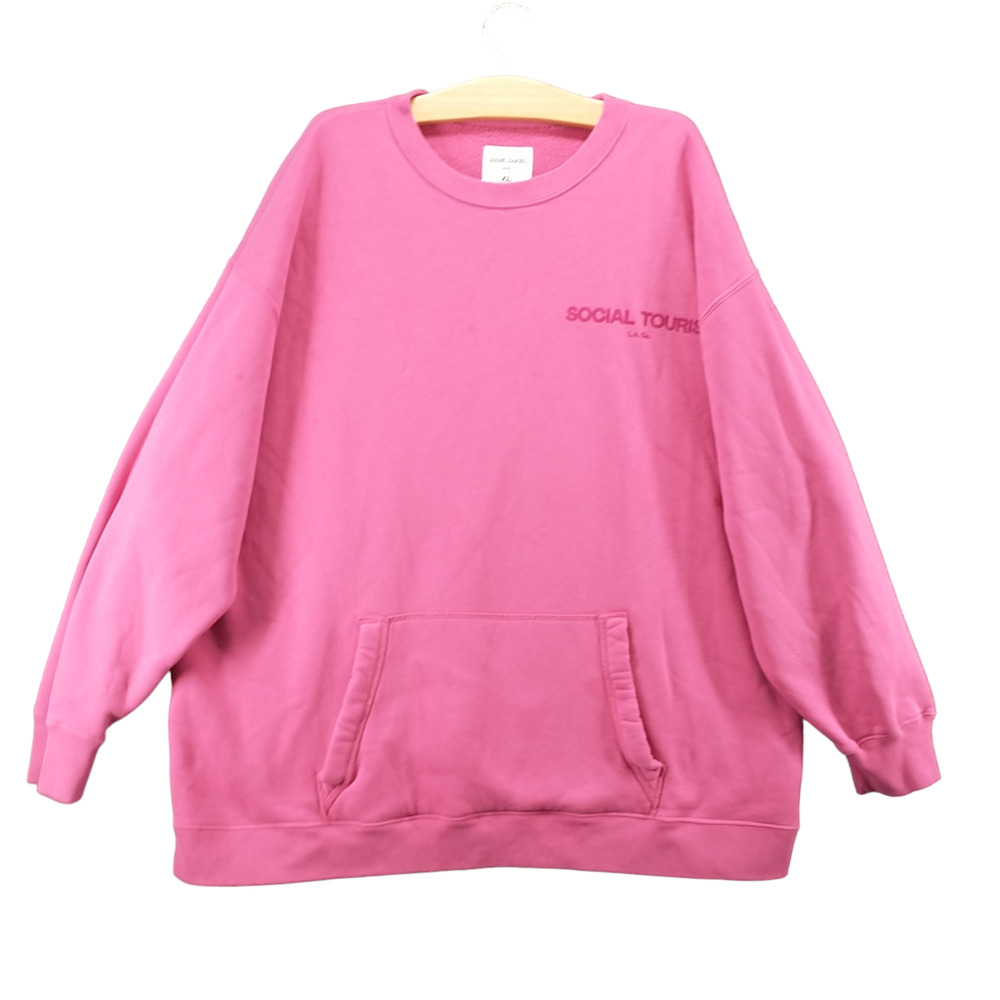 Social Tourist Men's Sweatshirt Pink XL Long Sleeve Crew Neck Cotton Blend